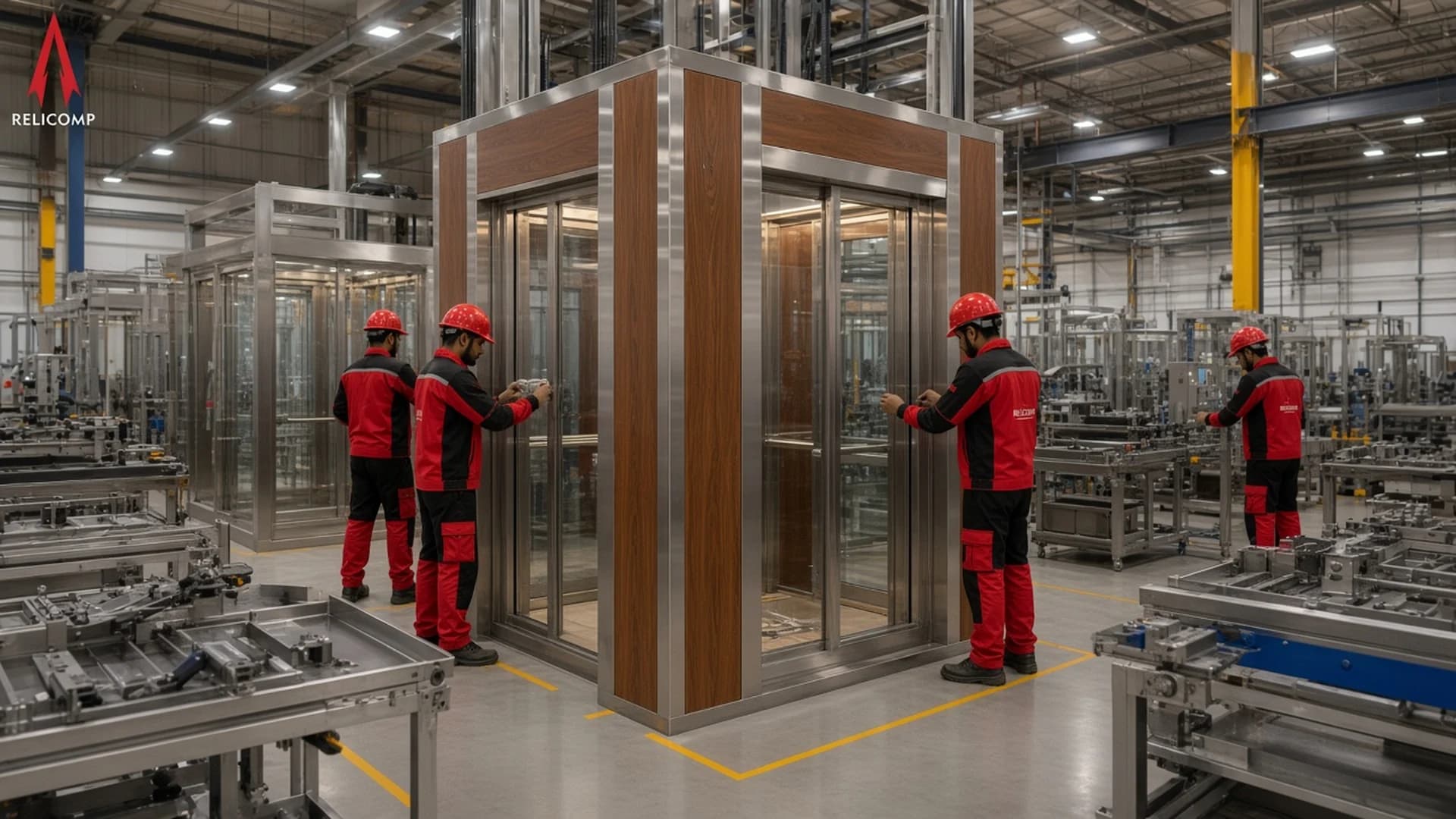 Custom elevator cabin manufacturing at Relicomp Magadi factory, Bengaluru