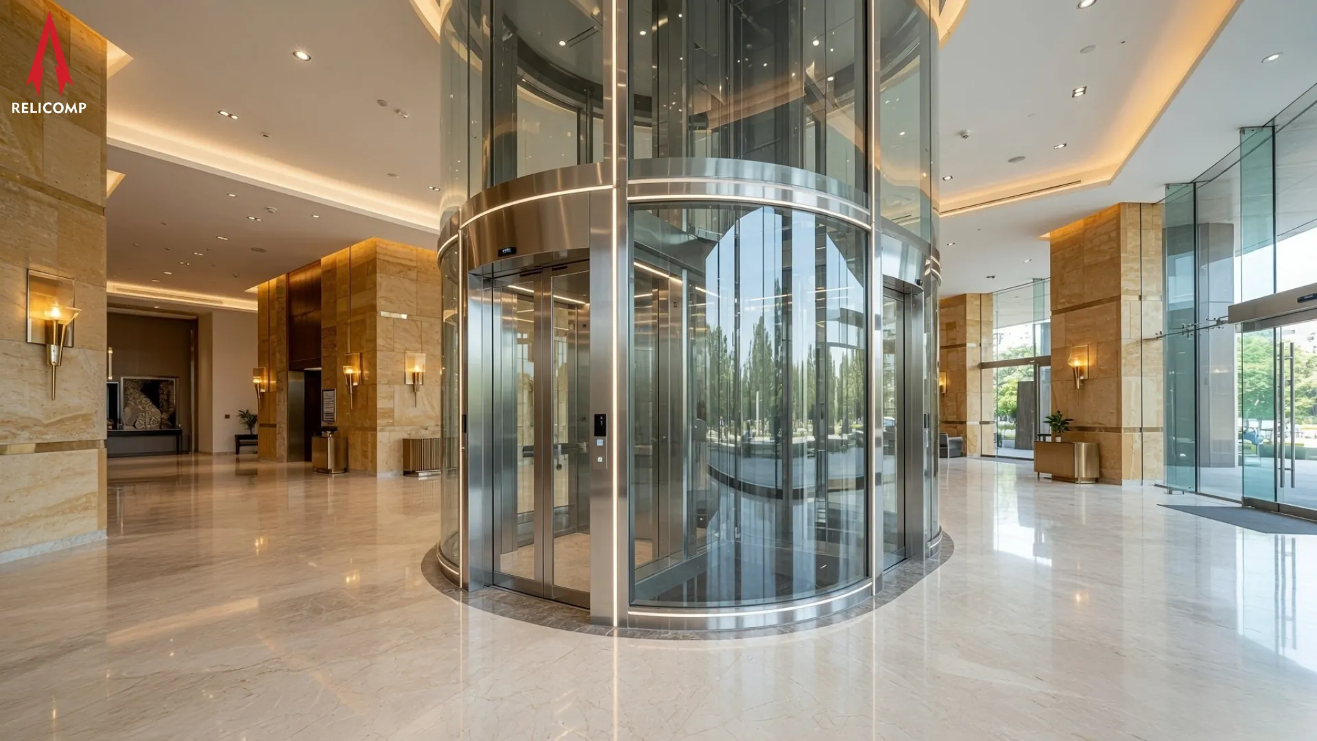 Glass capsule lift with panoramic cabin for luxury villa or commercial atrium